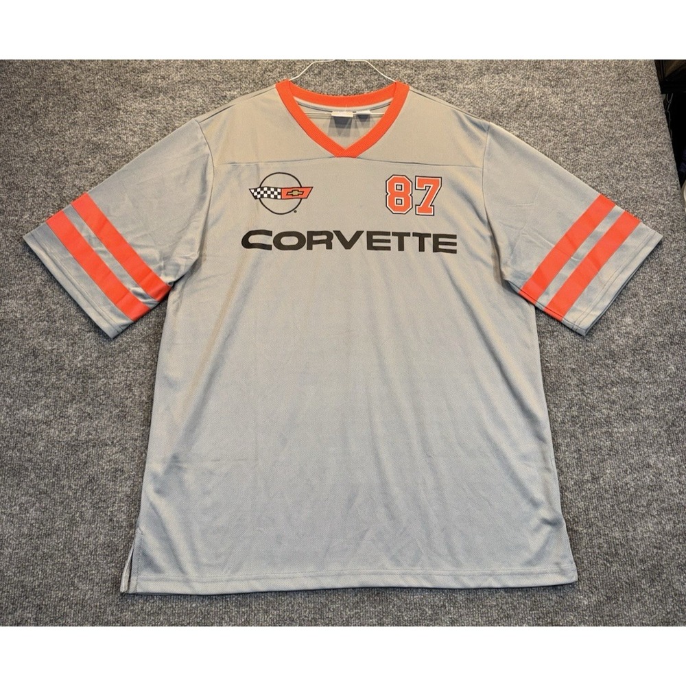 Corvette 87 Men's Size XL Gray Orange Racing Jersey Shirt GM Licensed